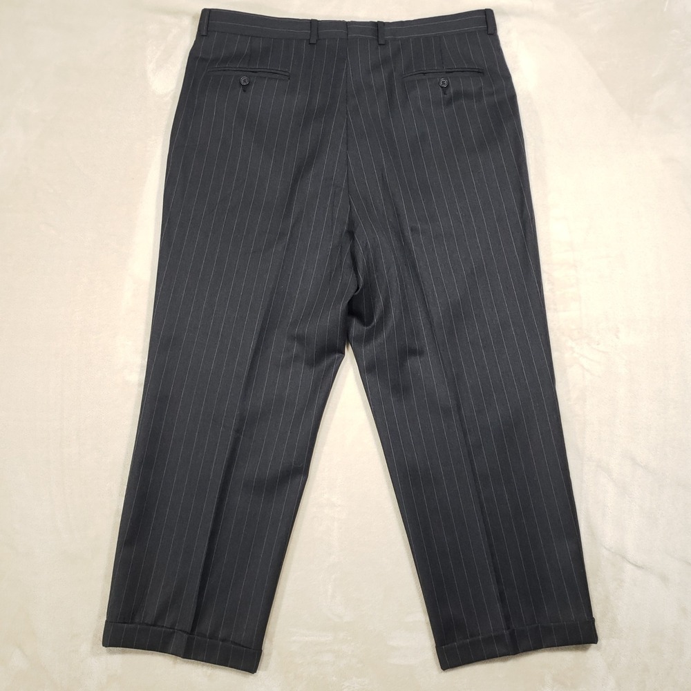 Jack Victor Suit Men 44R Black Pinstripe Super 110s Wool 3-Button Pleated Cuffed - Picture 10 of 16
